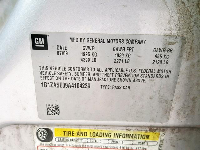 1G1ZA5E09A4104239 - 2010 CHEVROLET MALIBU LS 银色 照片 10