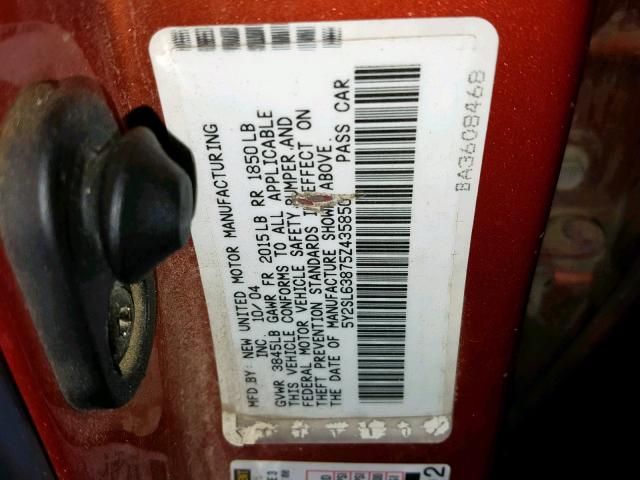 5Y2SL63875Z435850 - 2005 PONTIAC VIBE ORANGE photo 10