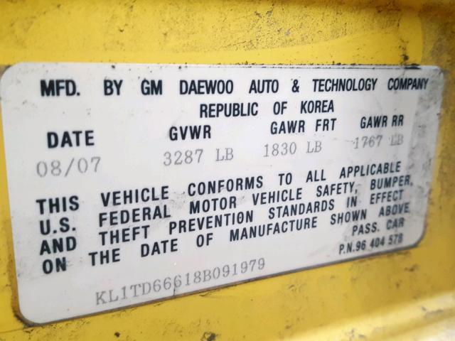 KL1TD66618B091979 - 2008 CHEVROLET AVEO BASE Сары фото 10