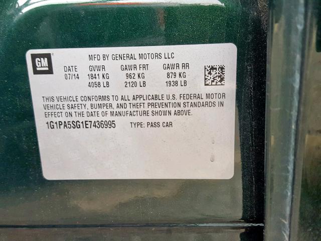 1G1PA5SG1E7436995 - 2014 CHEVROLET CRUZE LS GREEN photo 10