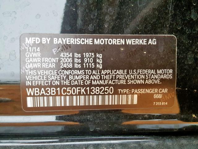 WBA3B1C50FK138250 - 2015 BMW 320 I BLACK photo 10