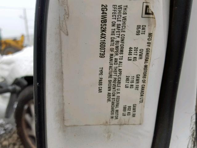 2G4WB52K4X1600739 - 1999 BUICK REGAL LS WHITE photo 10