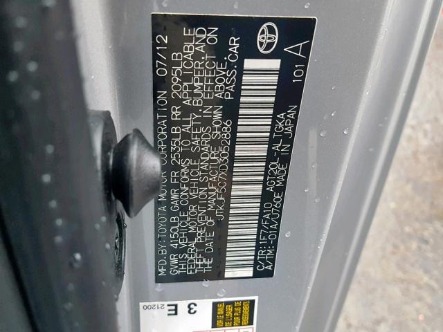 JTKJF5C7XD3052886 - 2013 TOYOTA SCION TC ვერცხლისფერი ფოტო 10