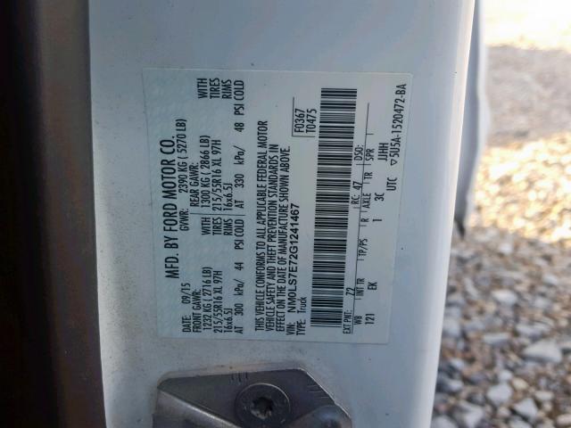 NM0LS7E72G1241467 - 2016 FORD TRANSIT CO WHITE photo 10