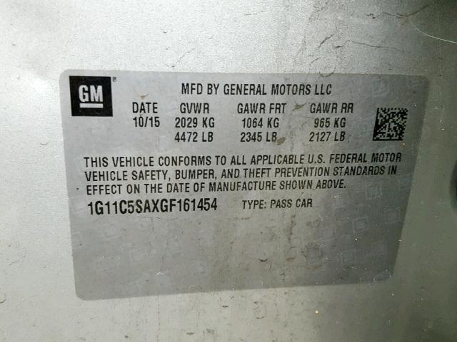 1G11C5SAXGF161454 - 2016 CHEVROLET MALIBU LIM 银色 照片 10