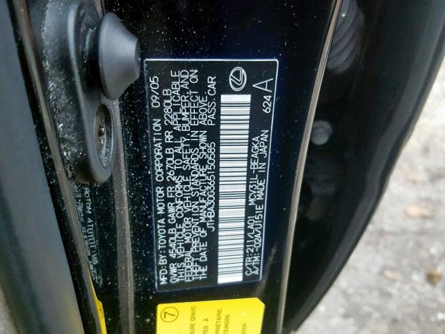 JTHBA30G365150585 - 2006 LEXUS ES 330 BLACK photo 10