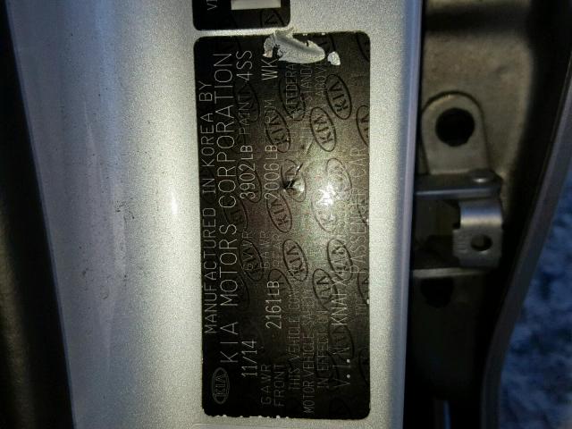 KNAFX4A80F5359522 - 2015 KIA FORTE EX SILVER photo 10