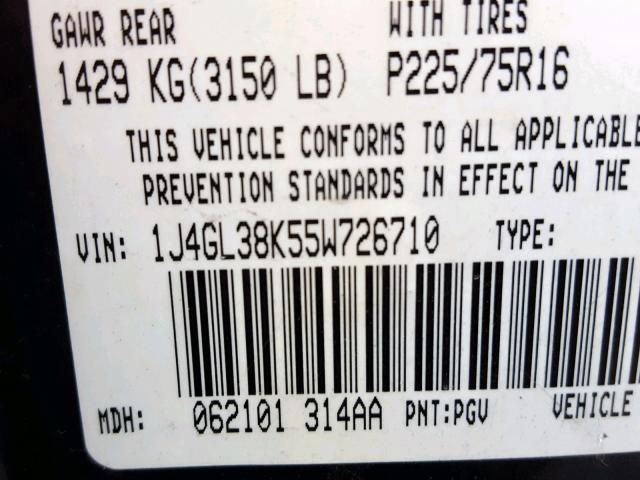 1J4GL38K55W726710 - 2005 JEEP LIBERTY RE GREEN photo 10