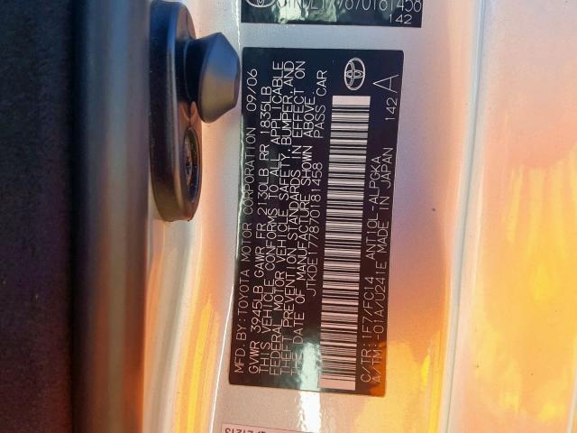 JTKDE177870181458 - 2007 TOYOTA SCION TC ვერცხლისფერი ფოტო 10