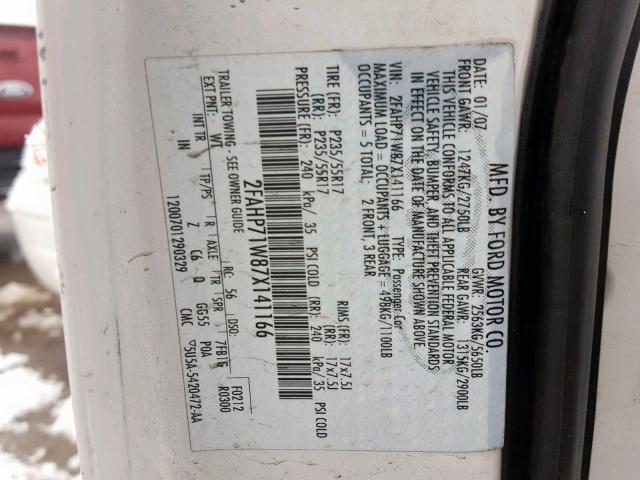 2FAHP71W87X141166 - 2007 FORD CROWN VICT WHITE photo 10