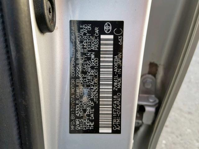 JTDZN3EU8EJ011030 - 2014 TOYOTA PRIUS V SILVER photo 10