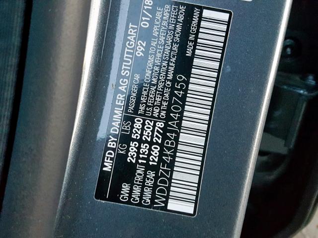 WDDZF4KB4JA407459 - 2018 MERCEDES-BENZ E 300 4MAT GRAY photo 10