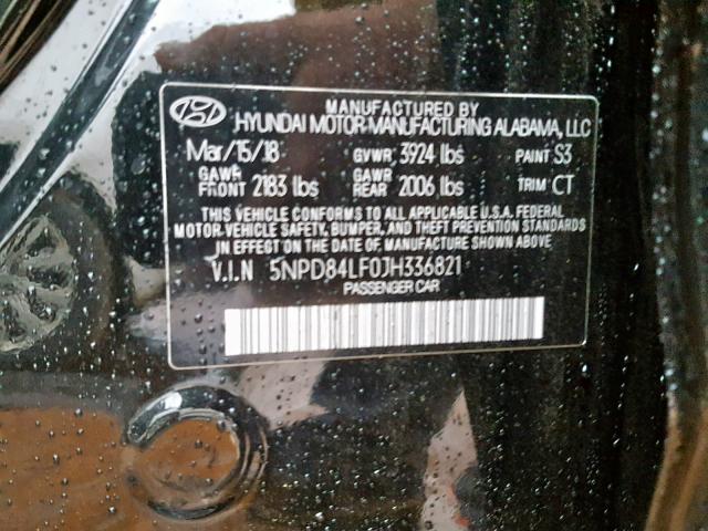 5NPD84LF0JH336821 - 2018 HYUNDAI ELANTRA SE BLACK photo 10