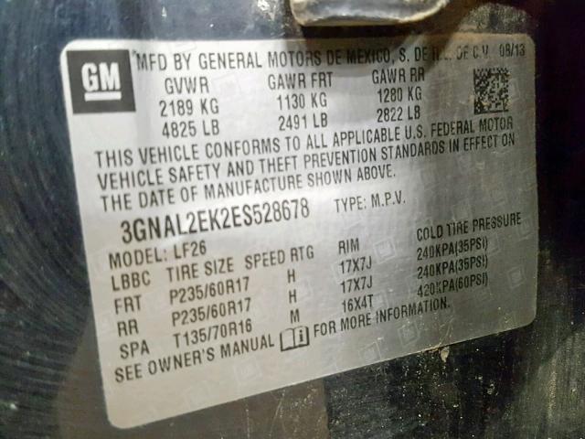 3GNAL2EK2ES528678 - 2014 CHEVROLET CAPTIVA LS 蓝色 照片 10