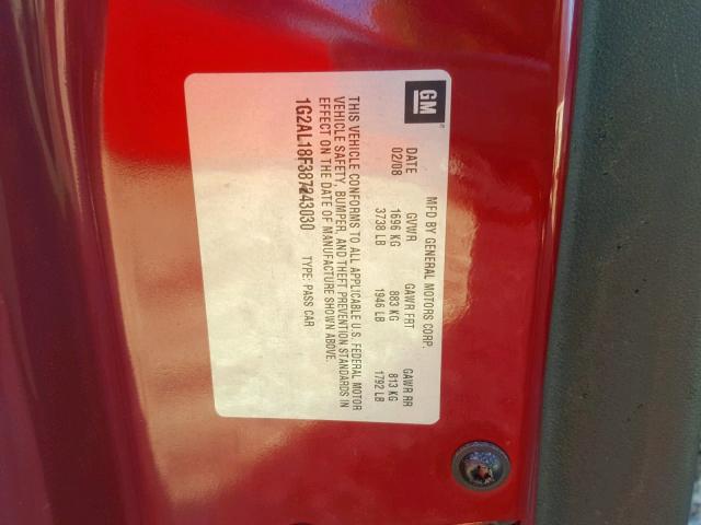 1G2AL18F387243030 - 2008 PONTIAC G5 RED photo 10