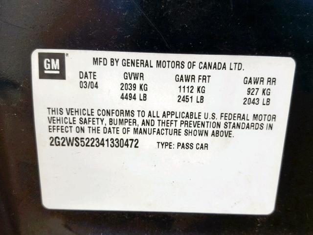 2G2WS522341330472 - 2004 PONTIAC GRAND PRIX BLACK photo 10