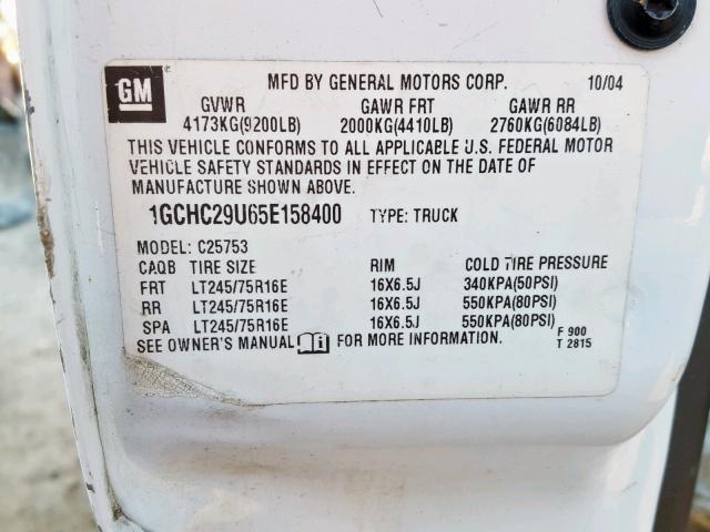 1GCHC29U65E158400 - 2005 CHEVROLET SILVERADO WHITE photo 10