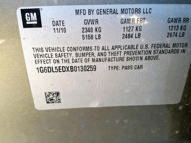 1G6DL5EDXB0130259 - 2011 CADILLAC CTS PERFOR GRAY photo 10