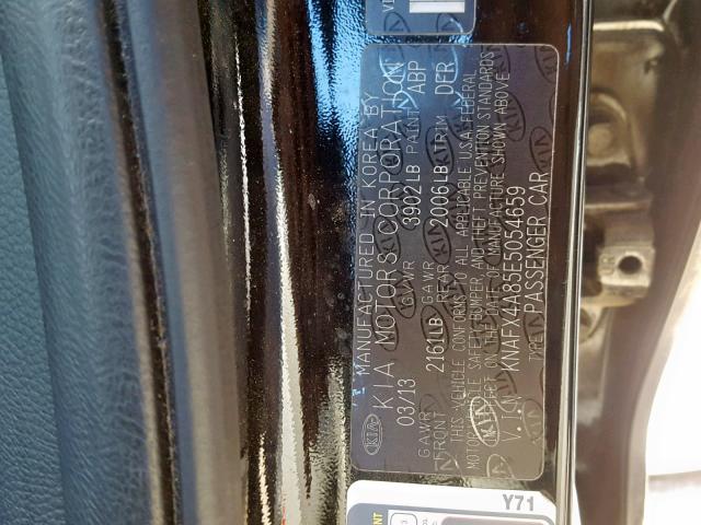 KNAFX4A85E5054659 - 2014 KIA FORTE EX BLACK photo 10