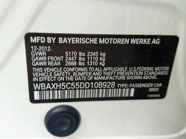 WBAXH5C55DD108928 - 2013 BMW 528 XI WHITE photo 10