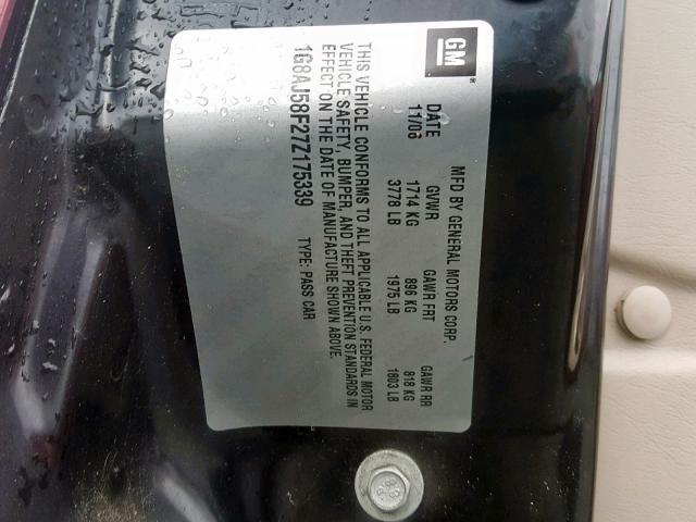 1G8AJ58F27Z175339 - 2007 SATURN ION LEVEL RED photo 10