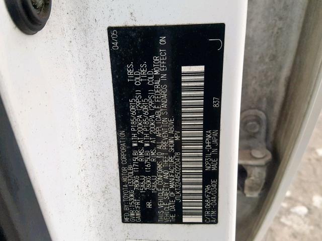 JTLKT324450220478 - 2005 TOYOTA SCION XB 白色 照片 10