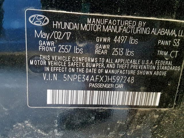 5NPE34AFXJH597248 - 2018 HYUNDAI SONATA SPO BLACK photo 10