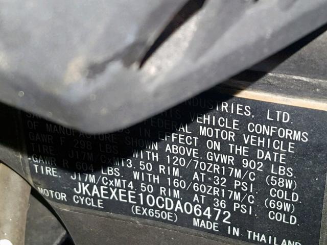 JKAEXEE10CDA06472 - 2012 KAWASAKI EX650 EC BLACK photo 19