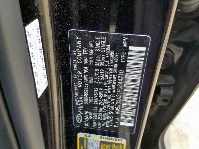 KM8J33A21HU344210 - 2017 HYUNDAI TUCSON LIM BLACK photo 10