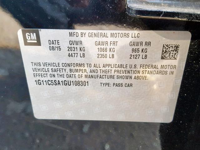 1G11C5SA1GU108301 - 2016 CHEVROLET MALIBU LIM Schwarz Foto 10