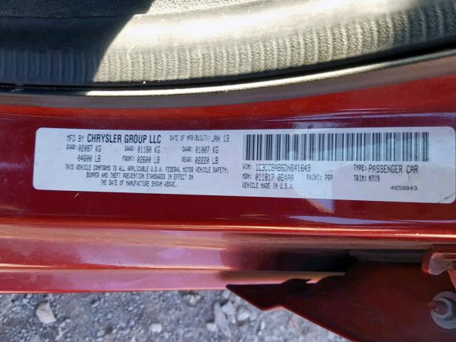 1C3CCBAB6DN641649 - 2013 CHRYSLER 200 LX RED photo 10