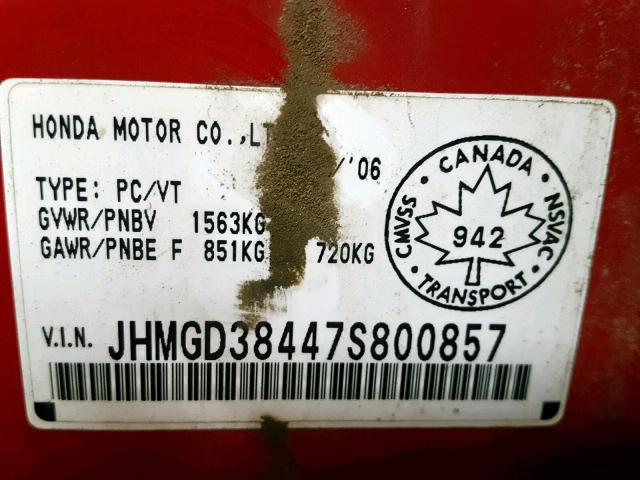 JHMGD38447S800857 - 2007 HONDA FIT RED photo 10