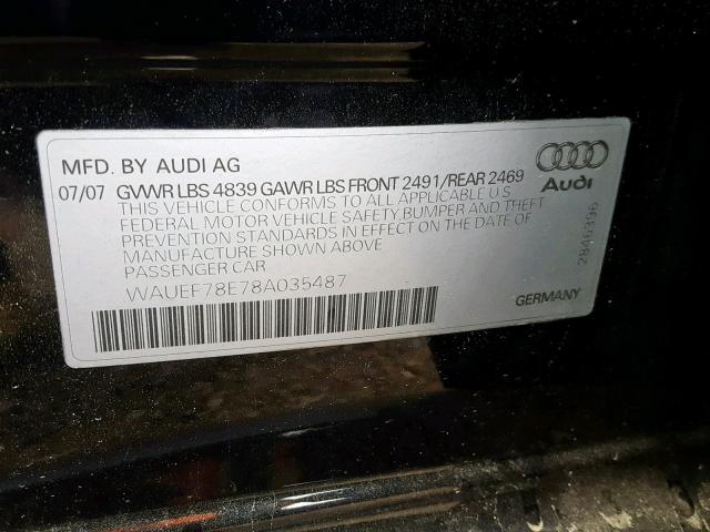 WAUEF78E78A035487 - 2008 AUDI A4 S-LINE BLACK photo 10