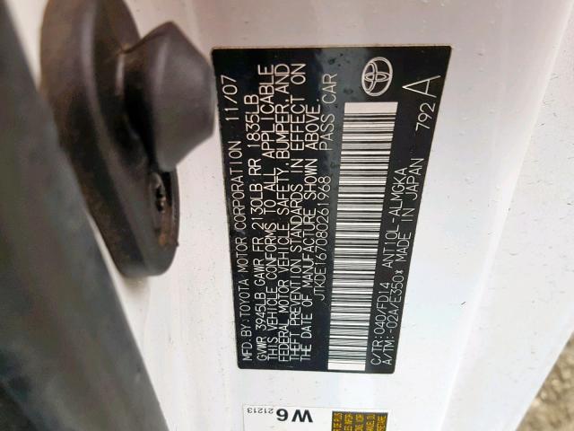 JTKDE167080261968 - 2008 TOYOTA SCION TC 白色 照片 10