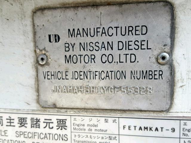 JNAMA43H1YGF55328 - 2000 NISSAN DIESEL UD1800 TWO TONE photo 10