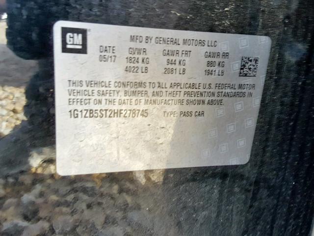 1G1ZB5ST2HF278745 - 2017 CHEVROLET MALIBU LS BLACK photo 10