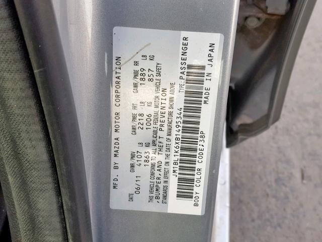 JM1BL1K6XB1495344 - 2011 MAZDA 3 S GRAY photo 10