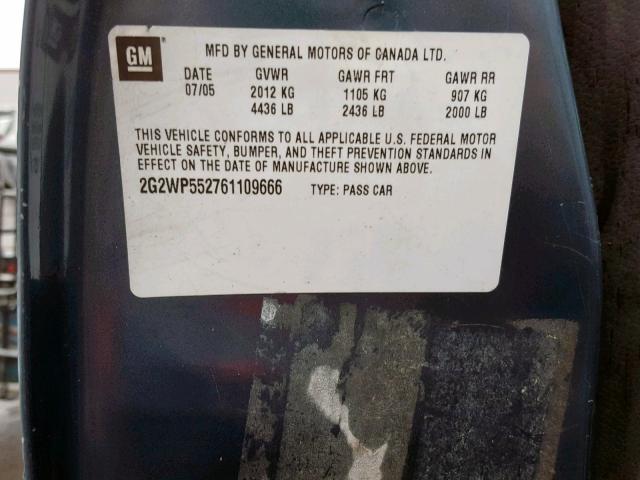 2G2WP552761109666 - 2006 PONTIAC GRAND PRIX BLUE photo 10