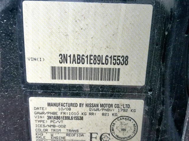 3N1AB61E89L615538 - 2009 NISSAN SENTRA 2.0 BLACK photo 10