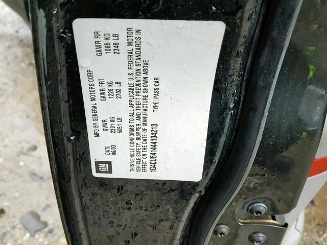 1G4CU541444104213 - 2004 BUICK PARK AVENU BLACK photo 10