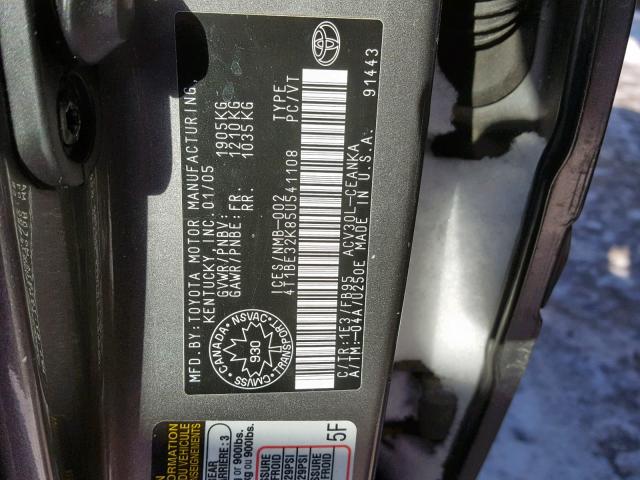 4T1BE32K85U541108 - 2005 TOYOTA CAMRY LE GRAY photo 10