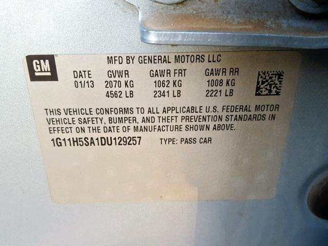 1G11H5SA1DU129257 - 2013 CHEVROLET MALIBU LTZ ლურჯი ფოტო 10