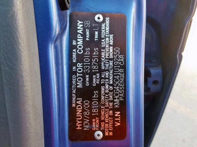 KMHCG45C41U192550 - 2001 HYUNDAI ACCENT GL BLUE photo 10