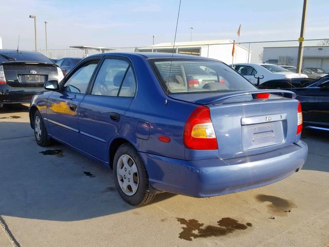 KMHCG45C41U192550 - 2001 HYUNDAI ACCENT GL BLUE photo 3