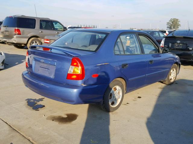 KMHCG45C41U192550 - 2001 HYUNDAI ACCENT GL BLUE photo 4