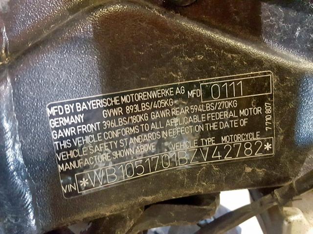 WB1051701BZV42782 - 2011 BMW S 1000 RR BLACK photo 10