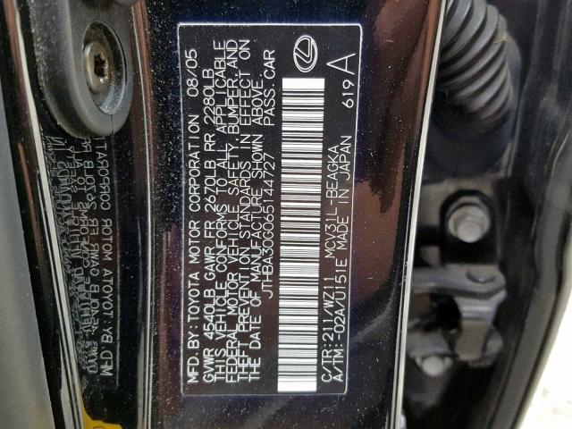 JTHBA30G065144727 - 2006 LEXUS ES 330 BLACK photo 10