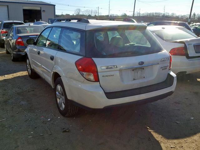 4S4BP60C897336481 - 2009 SUBARU OUTBACK WHITE photo 3