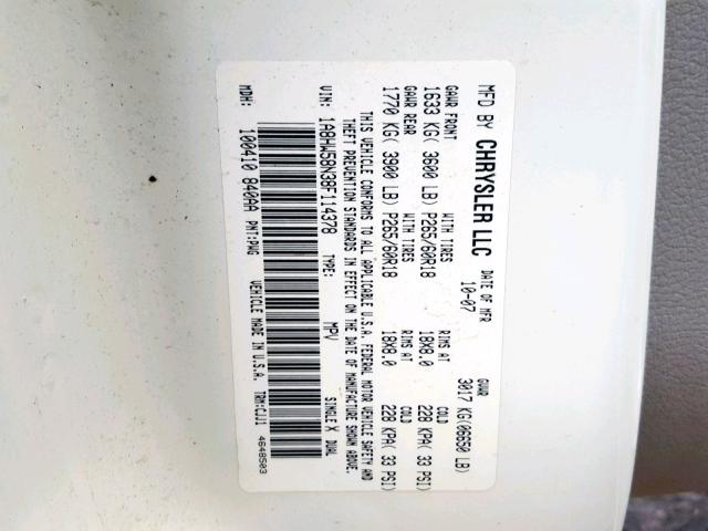 1A8HW58N38F114378 - 2008 CHRYSLER ASPEN LIMI CREAM photo 10