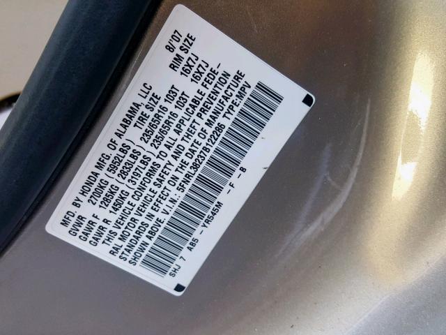 5FNRL38237B122286 - 2007 HONDA ODYSSEY LX GOLD photo 10